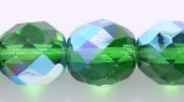 10mm Fire Polish, Christmas Green AB Czech Glass Beads 20 XMAS emerald - £2.35 GBP