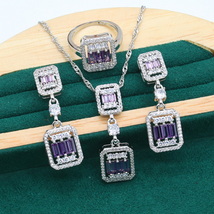 925 Silver Jewelry Sets for Women Wedding Personalized Purple Zircon Bracelet Ea - £24.94 GBP