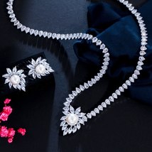 Elegant Marquise Cut African Cubic Zirconia Bridal Wedding Big Pearl Necklace Co - £27.07 GBP