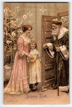 Santa Claus Father Christmas Postcard Old World Victorian Tree Candles Tinsel - £40.46 GBP