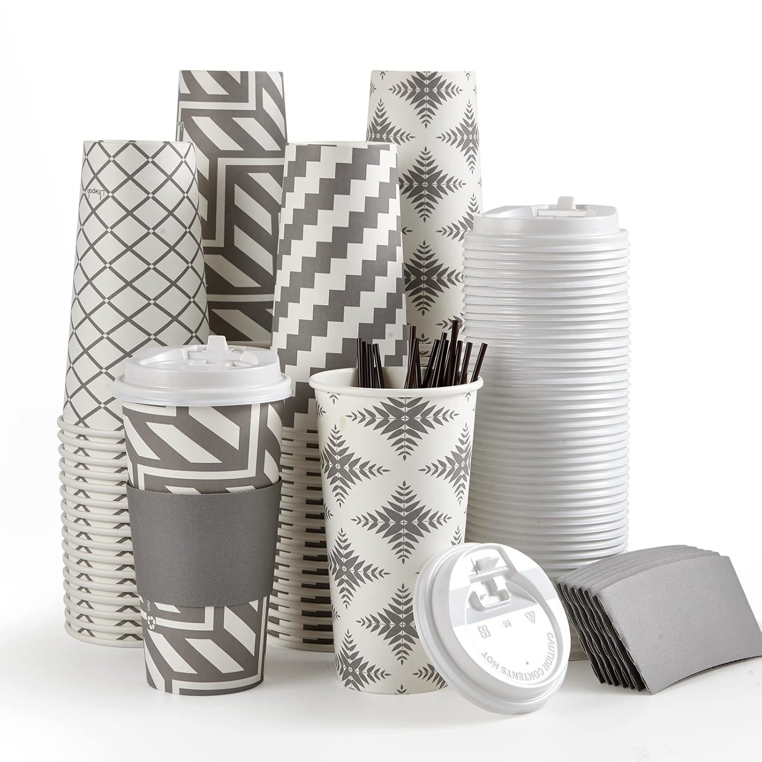100 Pack 20 Oz Paper Coffee Cups, Disposable Coffee Cups With Lid, Sleeve, And S