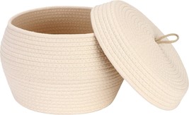 Sea Team Round Cotton Rope Storage Basket With Lid, Decorative, Large, Cream - $41.93