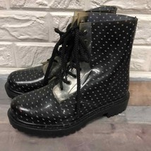 Dirty Laundry Roadie Rain Boots Black White Dot Jelly Combat Women&#39;s Size 7 - £22.50 GBP