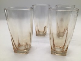 VTG Amber MCM Highball Glasses Set of 4 – 12oz Square Base 5&quot; Tall Cockt... - $27.72
