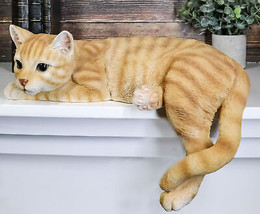 Lifelike Perching Orange Tabby Cat Shelf Sitter Statue 13.25&quot;L Decor Cat... - £57.54 GBP