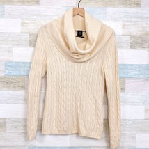 SAKS Fifth Avenue Cashmere Cowl Neck Cable Knit Sweater Cream Womens Medium - £38.94 GBP