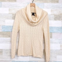 SAKS Fifth Avenue Cashmere Cowl Neck Cable Knit Sweater Cream Womens Medium - £37.01 GBP