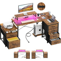 L Shaped Desk with File Drawers, 71&quot; Reversible Computer Desk with Power... - £389.87 GBP