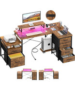 L Shaped Desk with File Drawers, 71&quot; Reversible Computer Desk with Power... - €440,84 EUR