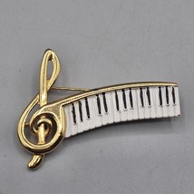 Vtg AJC Piano Keyboard Brooch Pin Gold Tone Black White Enamel Keys Treb... - $19.99