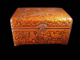 Antique chinese box Victorian carved bird box sweetheart chest ornate ba... - £195.84 GBP