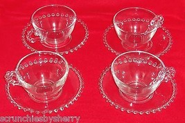 4 Imperial Candlewick Pattern Coffee Cup Saucer Clear Glass 8 Pieces Vintage - £55.91 GBP