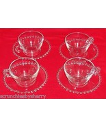 4 Imperial Candlewick Pattern Coffee Cup Saucer Clear Glass 8 Pieces Vin... - £55.02 GBP