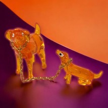 Vtg 60’s Orange Opaque Lucite Dog Toys Chained Mom &amp; Pup Made Hong Kong - £9.29 GBP