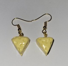 Swiss Cheese Earrings Gold Tone Wire Wedge Holey Cheese Dairy - £6.68 GBP