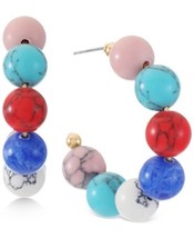 Alfani Gold-Tone Multicolor Small Stone Bead C-Hoop 1.5″ Earrings - $18.00