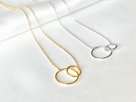 925 Silver Circle Necklace, Interlocking Circles Pendant, Circle Link Ch... - $21.80