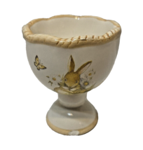 Vintage Susan Winget Easter Bunny Butterfly Painted Scalloped Egg Cup 3 x 2.25&quot; - £6.77 GBP