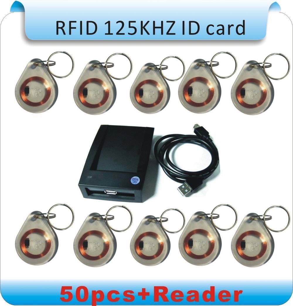 NSEE ZC-02 125KHz RFID Proximity Tag Keyfob Token Reader + 50 Key Tags Access - $47.33