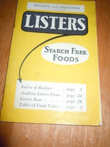 Vintage Listers Starch Free Foods Recipe Booklet 1930&#39;s - $6.99