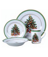 Christmas Morning Tree Gathering  16 Piece Porcelain China Dinnerware Set  - £321.28 GBP