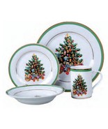 Christmas Morning Tree Gathering  16 Piece Porcelain China Dinnerware Set  - $399.99