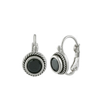 CLASSIC 18kt White Gold Plated Cable Black CZ Crystal Petite Dainty Earrings - £15.81 GBP