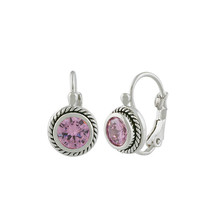 CLASSIC 18kt White Gold Plated Cable Pink CZ Crystal Petite Dainty Earrings - £15.81 GBP