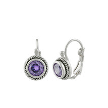 CLASSIC 18kt White Gold Plated Cable Purple Amethyst CZ Crystal Petite E... - £16.07 GBP