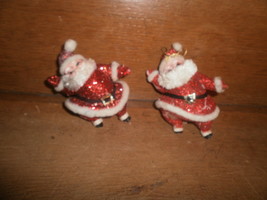  2 Christmas  Plastic Santas with Red Glitter Clothes , Furry Beard - $2.73 CAD