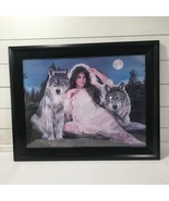 Signed MAIJA ART PRINT &quot;STARLIT NIGHT&quot; Native American Lady &amp; Wolf&#39;s Wes... - £175.16 GBP