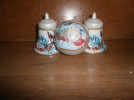Vintage Plastic Christmas Ornaments , 2 Bell Shape and 1 Ball , Santa an... - $6.84 CAD