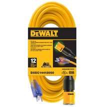 Dewalt 50&#39; 12/3 SJTW Heavy-Duty Locking Yellow Extension Cord with Dual ... - £70.57 GBP