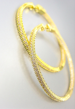 EXQUISITE 18kt Gold Plated IN OUT Channel Set CZ Crystals 1 3/4" Hoop Earrings - $49.99
