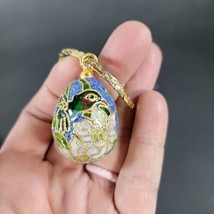 Beautiful Vintage Enamel Easter Egg Necklace Big Hummingbird Egg 1 1/2&quot; - £23.25 GBP