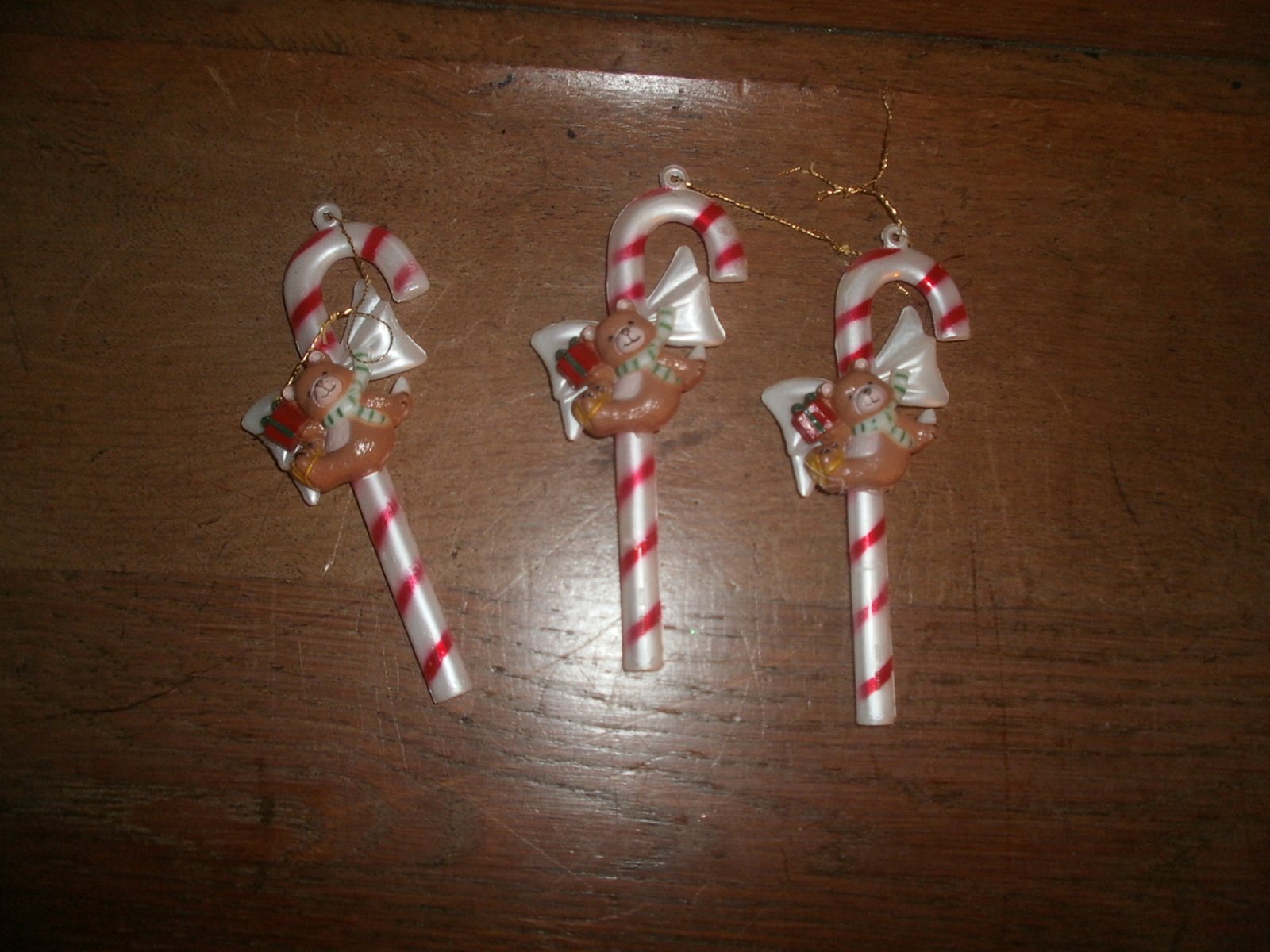 3 Plastic Candy Cane With Teddy Bears Tree Ornaments - $2.00