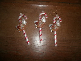 3 Plastic Candy Cane With Teddy Bears Tree Ornaments - $2.73 CAD