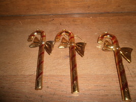 3 Gold Plastic Candy Cane Ornaments with Bows - $1.36 CAD
