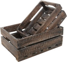 MyGift Set of 2 Country Rustic Finish Wood Storage Crate/Decorative Tray Carrier - £26.53 GBP