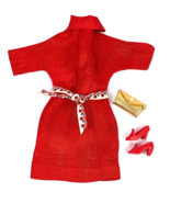 Vintage Barbie Clone Doll Dress Red Clothes Outfit Gold Purse Shoes Lot - £31.07 GBP