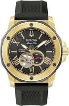 Bulova Men&#39;s Marine Star Black and Gold-Tone Silicone Strap Watch | 45mm - £404.59 GBP