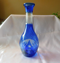 Blue Cut to Clear Glass Vase or Decanter # 20453 - $78.16