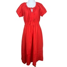 Lost + Wander Dress Womens Large Red Orange Midi A-Line Tie Neck Short Sleeve - £27.63 GBP