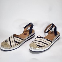 Nautica Womens Espadrille Blue Tan Sandals Size 8 Striped With Ankle Strap - £20.09 GBP