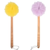 Long Wood Handle Colorful Pouf Bath Brush Loofah Exfoliating Back (Pack of 2) - £12.78 GBP