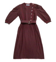 Vtg Adrianna Papell 100% Silk Striped Belted Button Dress Size 4 EUC 903A - £45.51 GBP