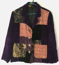 Julia Ku Patchwork Embroidered Jacket size S women purple velvet feel, b... - £19.61 GBP