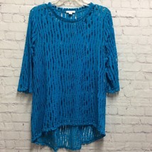 Erin London Womens Tunic Sweater Blue Long Sleeve Scoop Neck Open Knit Artsy M - £12.16 GBP