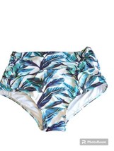 Women&#39;s Bikini Swim Bottom  XL Blue, Green Leafs Tropical High Waisted R... - £10.27 GBP