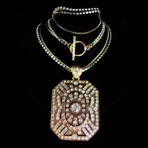 Vintage Religious Saint Necklace Vintage deco style rhinestone 30&quot; watch chain  - £179.82 GBP